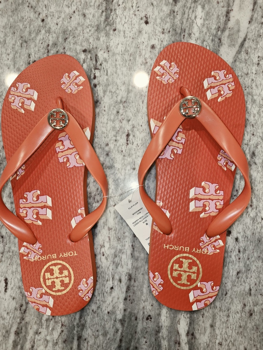 Tory Burch Coral Pink Logo Flip Flop Sandals size 8 NWT